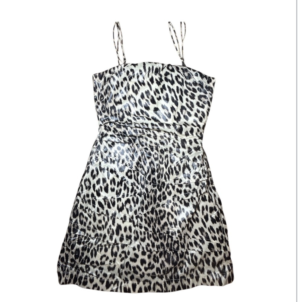 Yoana Baraschi Leopard Animal Print Strappy Mini Party Dress Tulle Lined Sz 8
